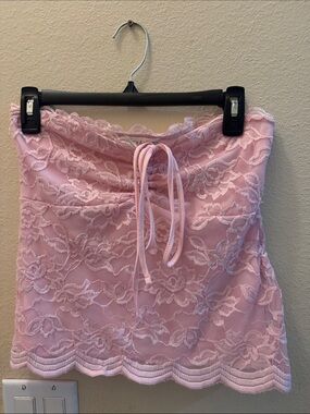 Lace Strapless Bandeau- Pink